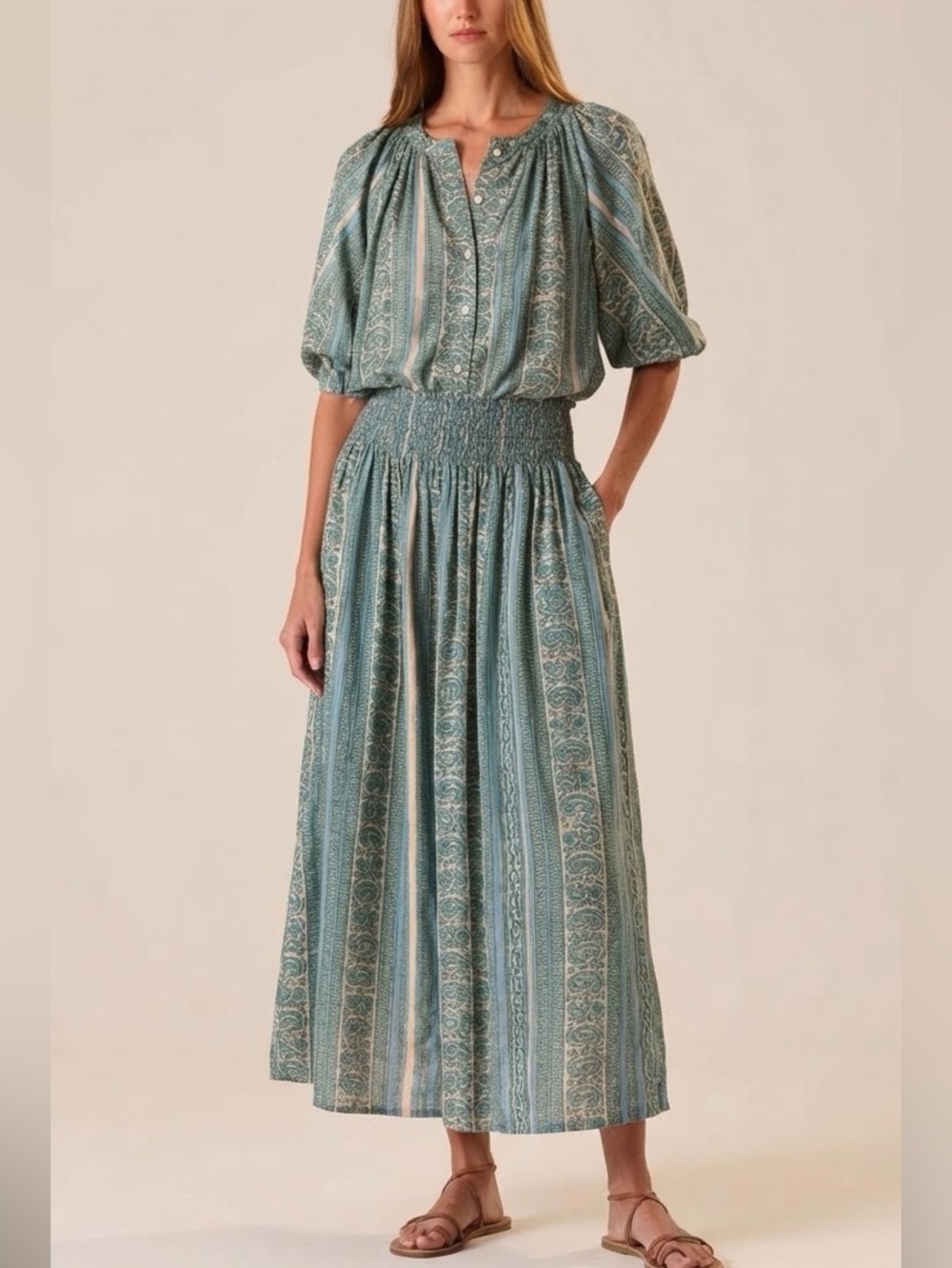 $715 Natalie Martin Silk Viscose Paisely Matching Set Top (M) & Skirt (OS) Luxe
